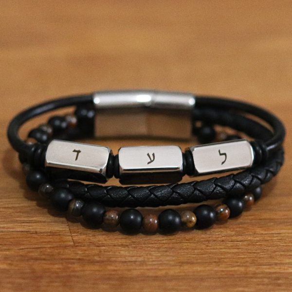 צמיד חרוזים לגבר עם חריטה