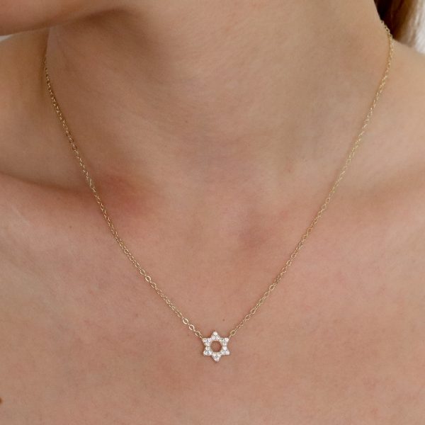 שרשרת מגן דוד זהב משובץ