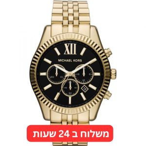 שעון יד לגבר מייקל קורס כרונוגרף זהב שחור קלאסי דגם MK8286
