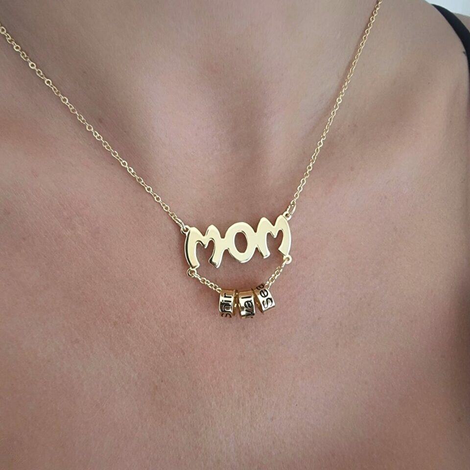 שרשרת mom עם חרוזים לחריטה