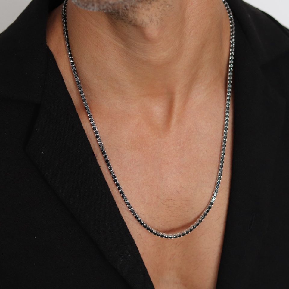 שרשרת טניס לגבר עם אבנים שחורות