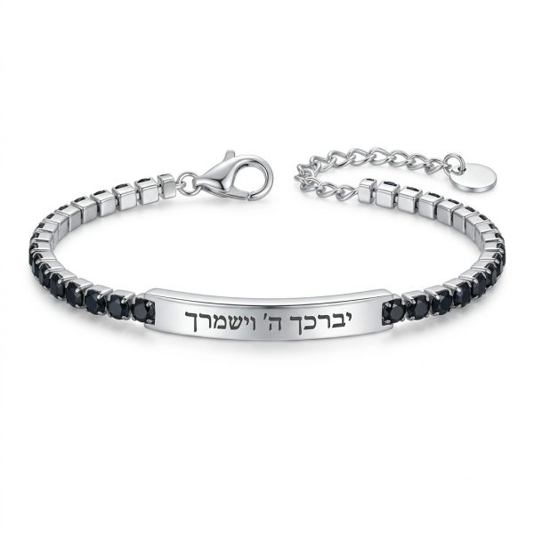 צמיד טניס כסף שחור לחריטה