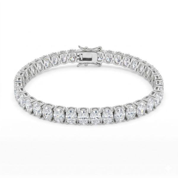 צמיד טניס יוקרתי משובץ אבני מואסניט (Moissanite) בחיתוך אובלי