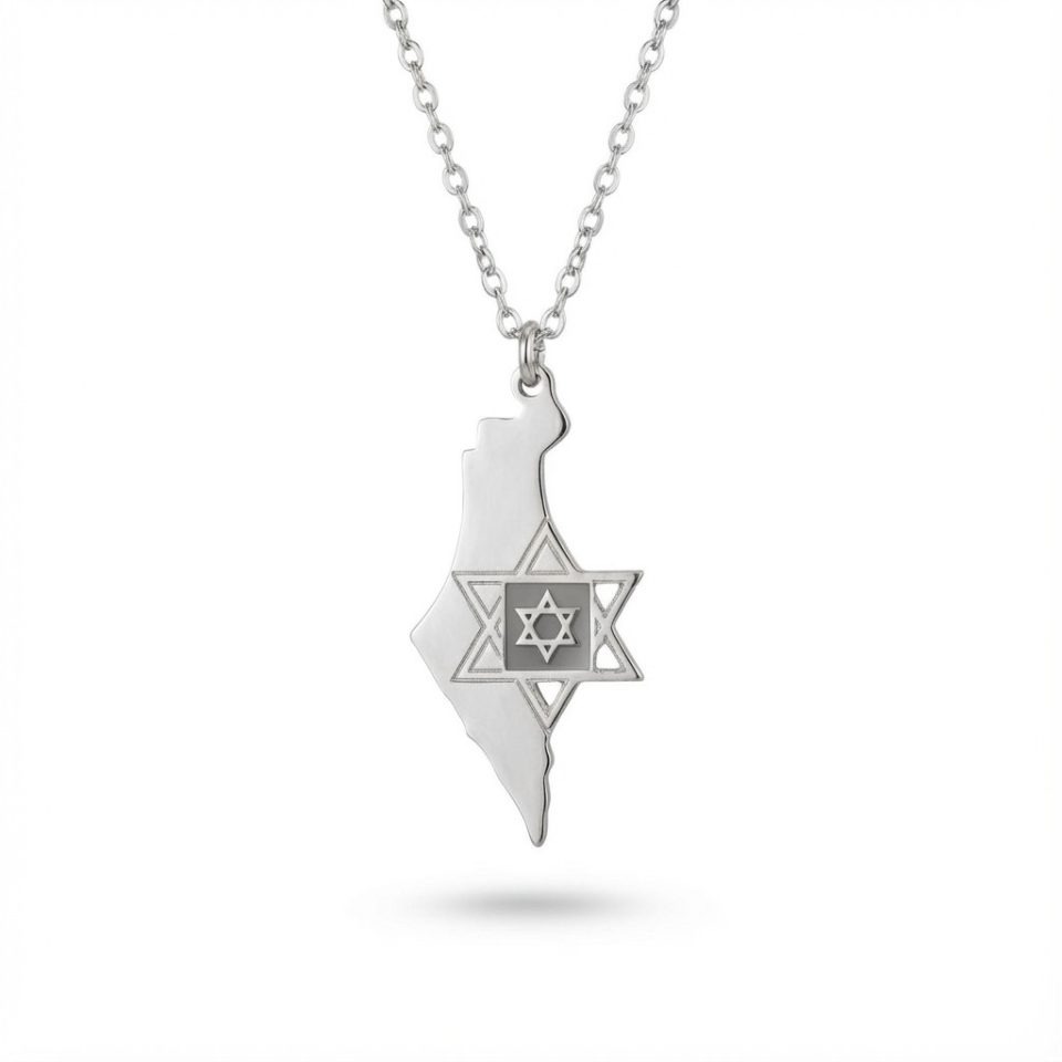 שרשרת ארץ ישראל עם מגן דוד וננו תנך בכסף 925