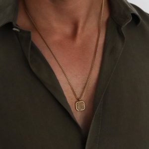שרשרת זהב ריבוע חום לגבר
