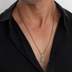 שרשרת זהב ריבוע ירוק לגבר