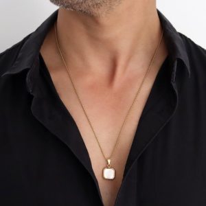שרשרת זהב ריבוע לבן לגבר