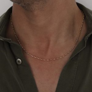 שרשרת עדינה לגבר חוליות מלבן בציפוי זהב