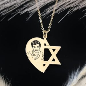 שרשרת עם תליון חצי מגן דוד חצי לב עם תמונה אישית