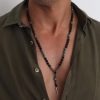 שרשרת חרוזים ארוכה לגבר עם חרוזים שחורים וטורקיז