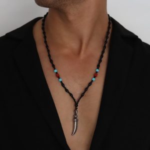שרשרת חרוזים לגבר עם תליון שן