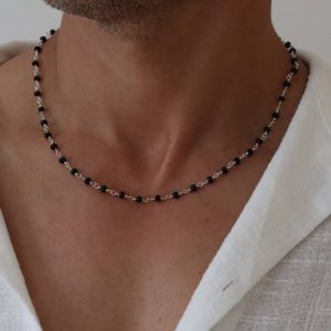 שרשרת חרוזים שחורים כסף