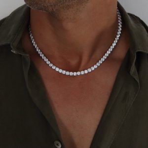 שרשרת טניס עבה לגבר מכסף