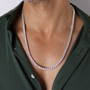 שרשרת טניס עבה במיוחד עם שיבוץ אבני מעבדה מואסנייט בחיתוך פרינסס