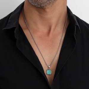 שרשרת כסף אבן טורקיז לגבר