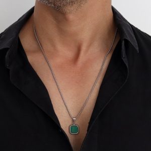 שרשרת כסף לגבר אבן ירוקה