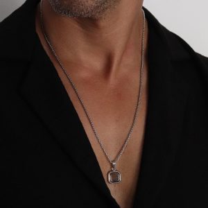 שרשרת כסף ריבוע חום לגבר