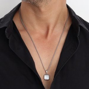 שרשרת כסף ריבוע לבן לגבר