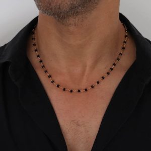 שרשרת לגבר חרוזים שחורים עם זהב
